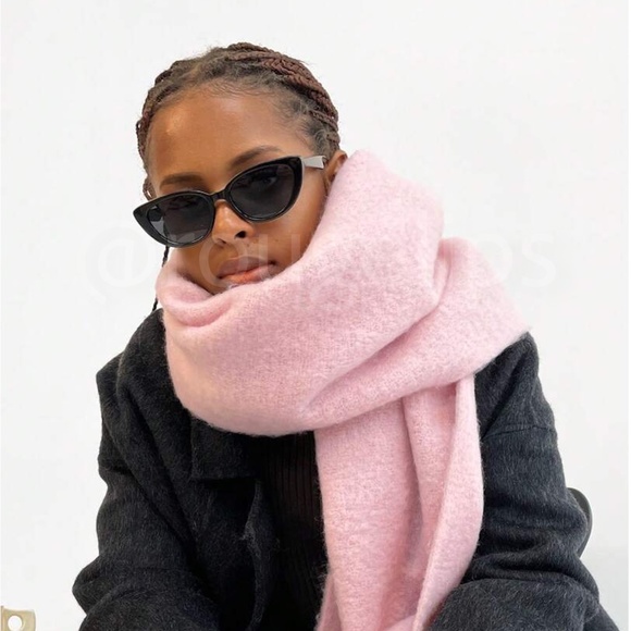 Baby Pink Wide Shawl Scarf With Tassels Fuzzy Knit - Picture 2 of 16